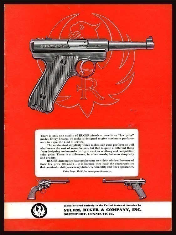 1954 RUGER Automatic Pistol AD Vintage Gun Advertising-img-0