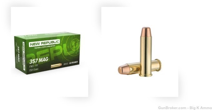 New Republic Training and Range Target 357 Magnum Ammo 158 Gr FMJ FP Brass-img-1