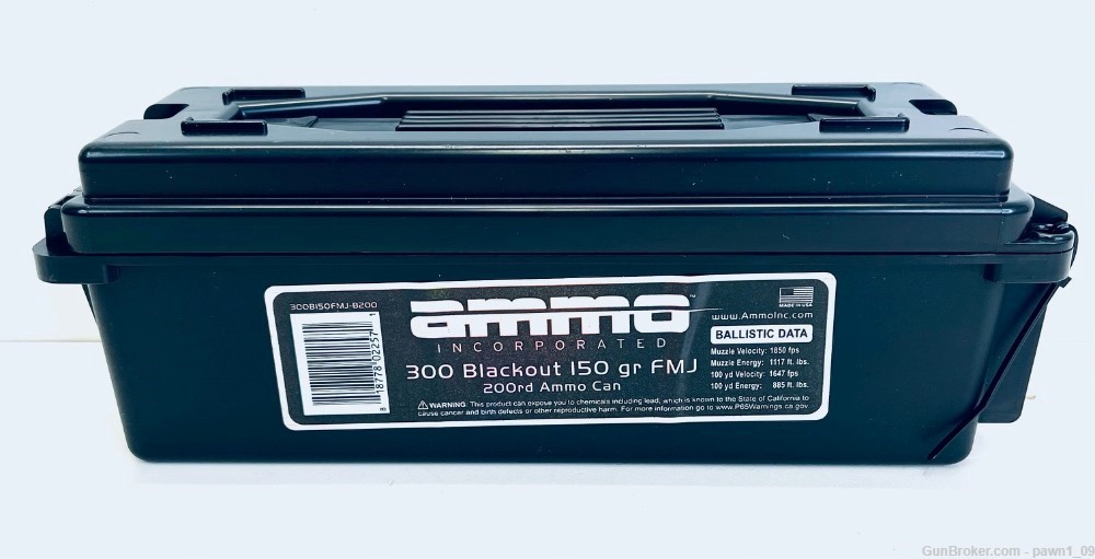 AMMO Inc. 300 Blackout 150 grain FMJ ammo can 200 rounds total-img-0