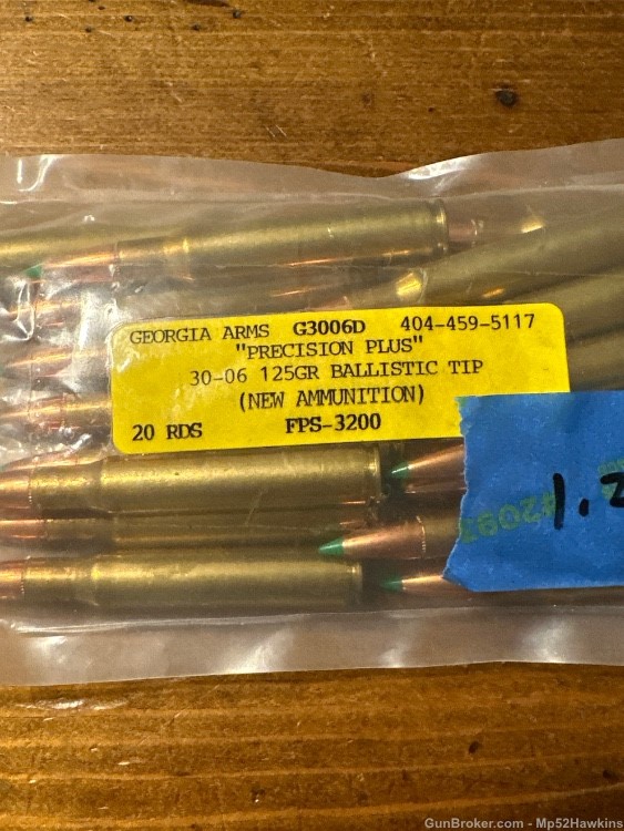 20 rounds 30-06 caliber 125GR Ballistic Tip Georgia Arms NEW -img-1