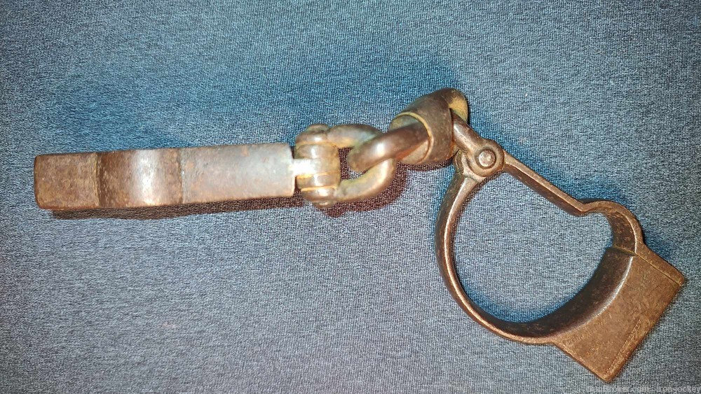 Rankin Antique Police Prison Handcuffs Leg Irons Civil War Era 1861 Patent -img-3