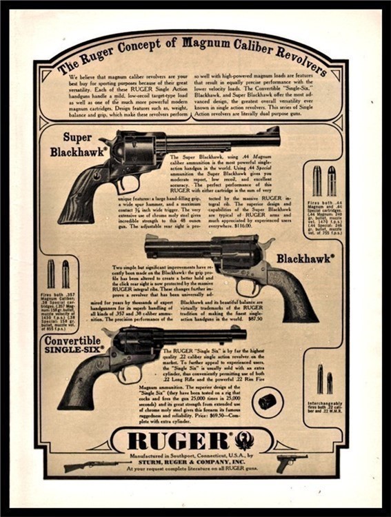 1964 RUGER Blackhawk-Super Blackhawk-Convertible Single-Six Revolver AD-img-0