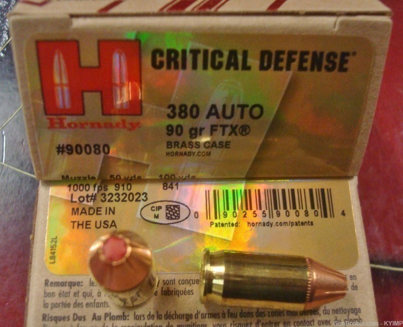 100 HORNADY .380 acp Critical Defense 90 gr FTX  90080 New JHP NEW ammo-img-2