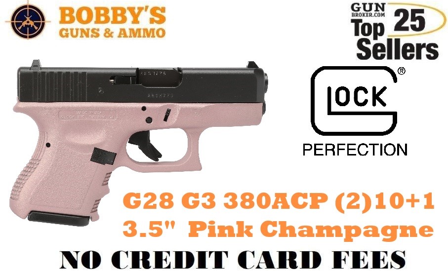 Glock G28 G3 380acp (2) 10+1 Mags 3.5" Pink Champagne Cerakote Frame-img-0