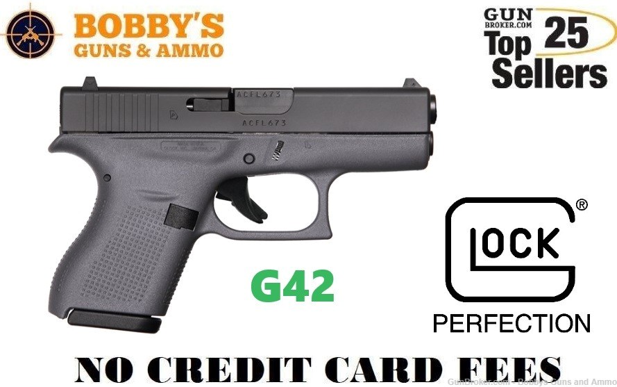 GLOCK G42 G3 Gray 380acp 6+1 3.25" NO CREDIT CARD FEE"-img-0