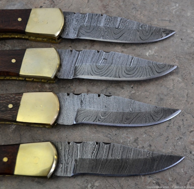 Damascus Steel Set of 4 Back LocK Pocket Knives Mix Wood Handle(FK SAB MW)-img-5