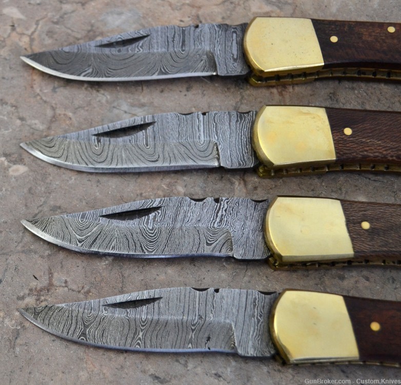 Damascus Steel Set of 4 Back LocK Pocket Knives Mix Wood Handle(FK SAB MW)-img-2
