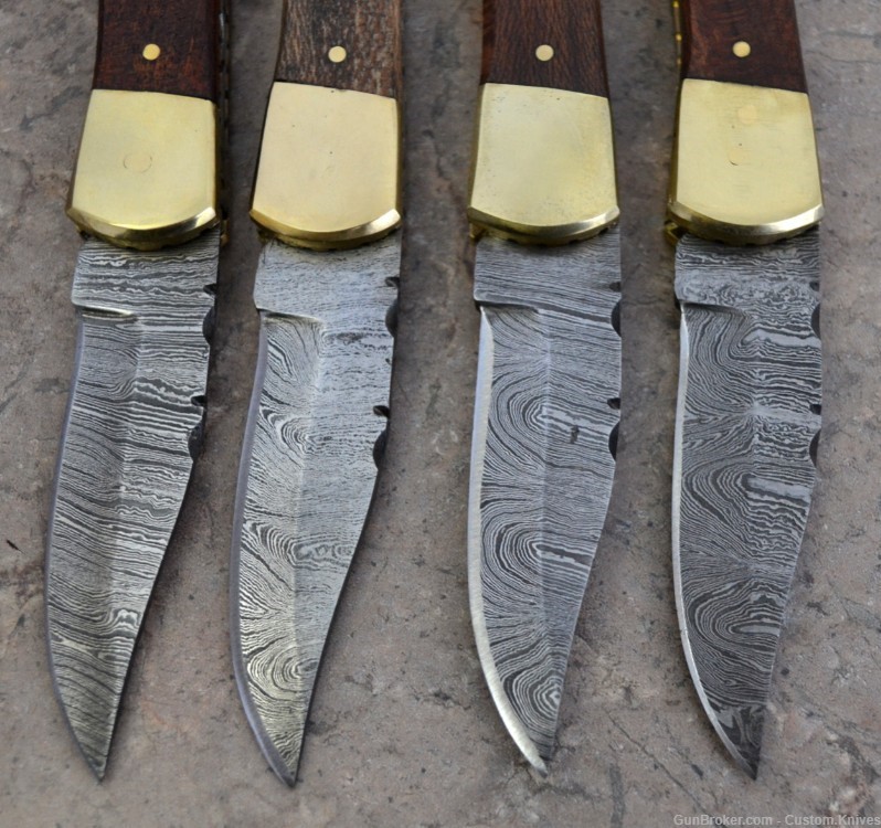 Damascus Steel Set of 4 Back LocK Pocket Knives Mix Wood Handle(FK SAB MW)-img-6