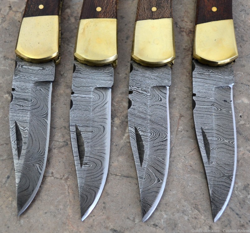 Damascus Steel Set of 4 Back LocK Pocket Knives Mix Wood Handle(FK SAB MW)-img-3