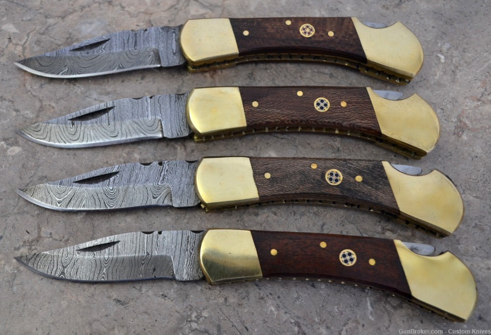Damascus Steel Set of 4 Back LocK Pocket Knives Mix Wood Handle(FK SAB MW)-img-1