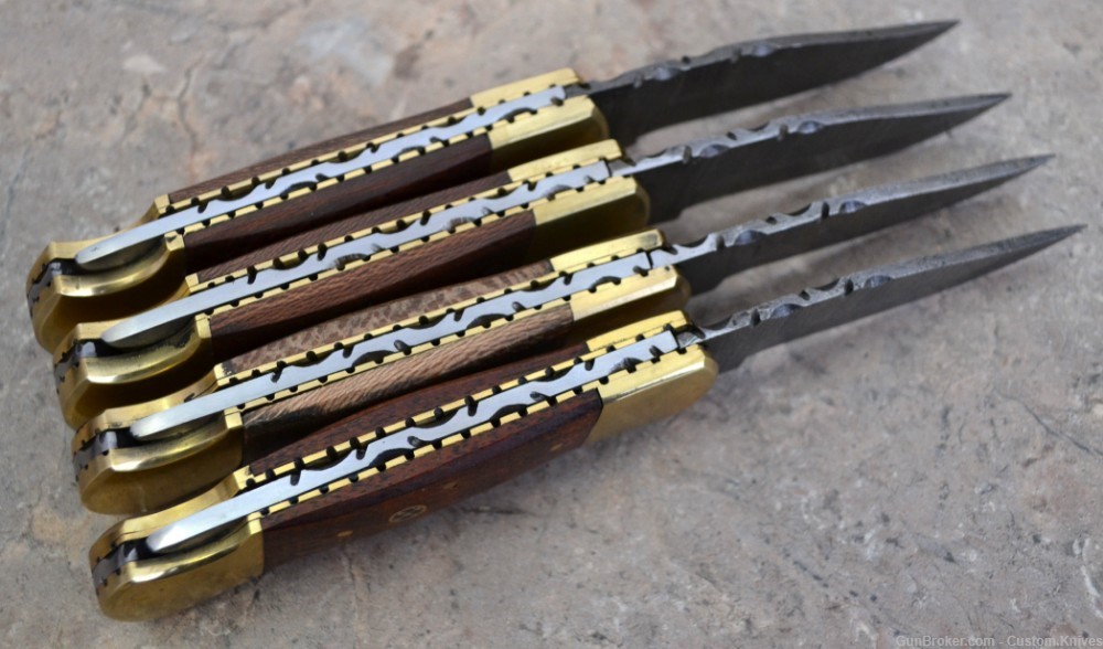 Damascus Steel Set of 4 Back LocK Pocket Knives Mix Wood Handle(FK SAB MW)-img-7