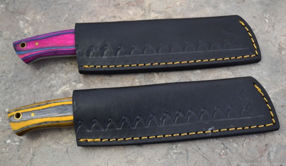 Custom Made Damascus Steel Set of Hunting Knives Wood Handles (LT-812)-img-7