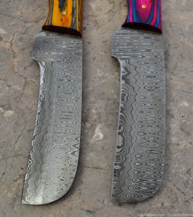 Custom Made Damascus Steel Set of Hunting Knives Wood Handles (LT-812)-img-5