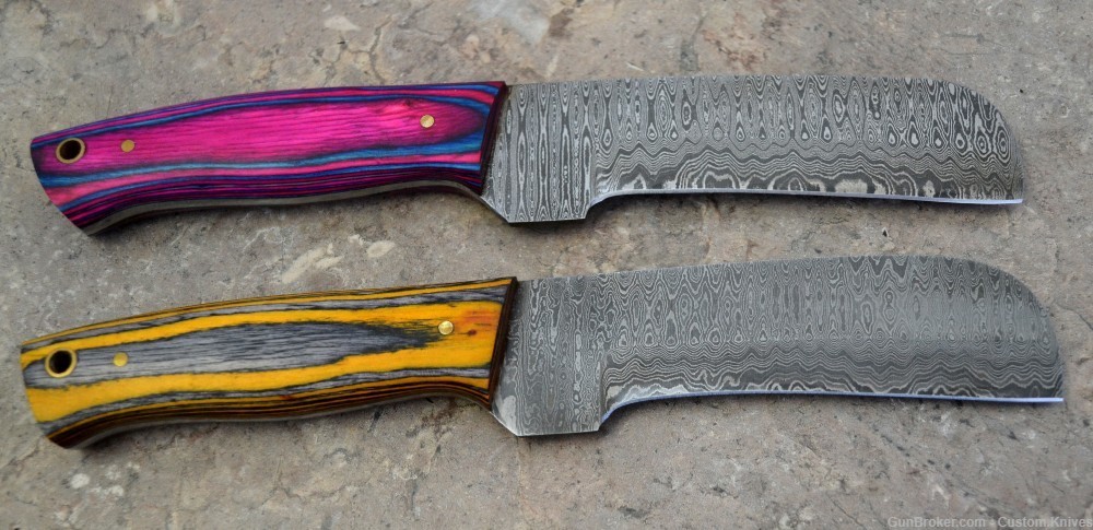 Custom Made Damascus Steel Set of Hunting Knives Wood Handles (LT-812)-img-3