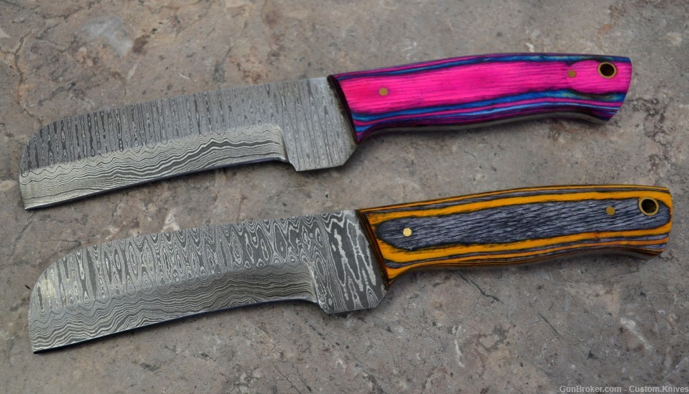 Custom Made Damascus Steel Set of Hunting Knives Wood Handles (LT-812)-img-0