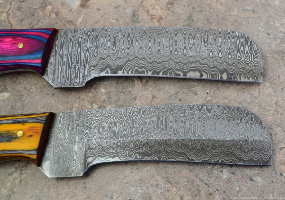 Custom Made Damascus Steel Set of Hunting Knives Wood Handles (LT-812)-img-4