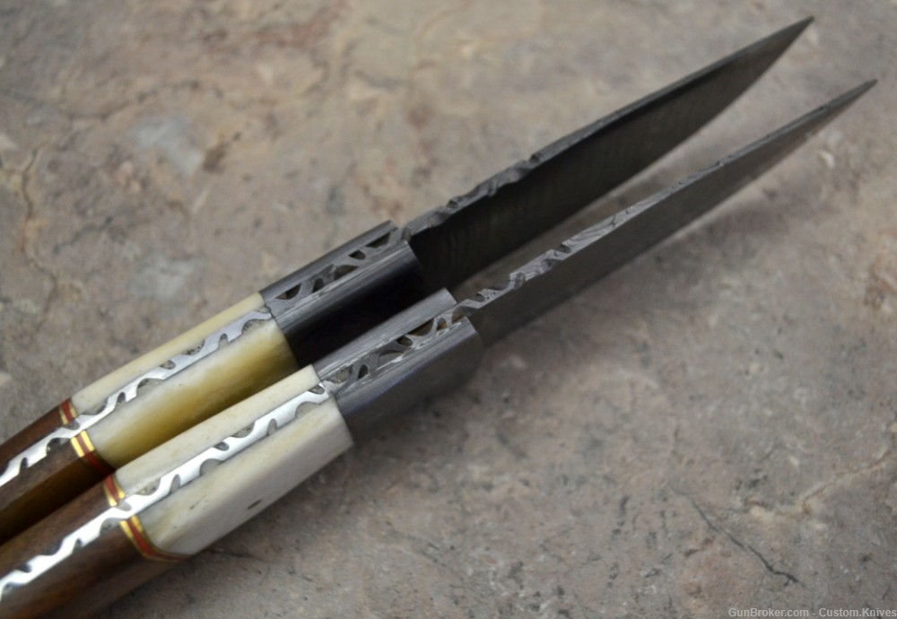 Custom Made Damascus Steel Set of 2 Hunting Knives Mix Handles (LT-858)-img-6