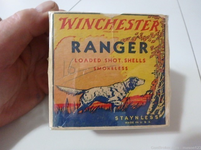 NICE FULL 16 GA WINCHESTER RANGER DOG BOX 2-9/16 INCH PAPER SHELLS 4's-img-0