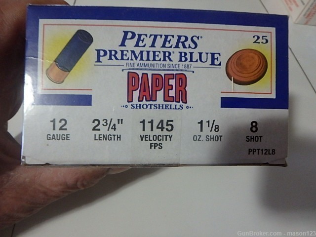 12 GA PETERS PREMEIR BLUE PAPER box paper shells no 8 shot-img-2