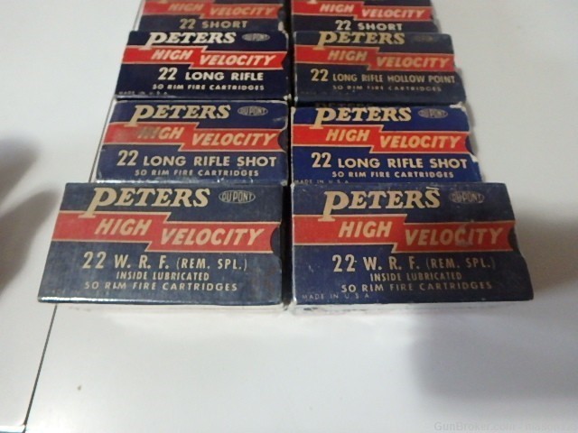 11 OLD BLUE & RED HI-VELOCITY PETERS 22 BOXES 22 SHOT ,WRF SHORTS-img-1