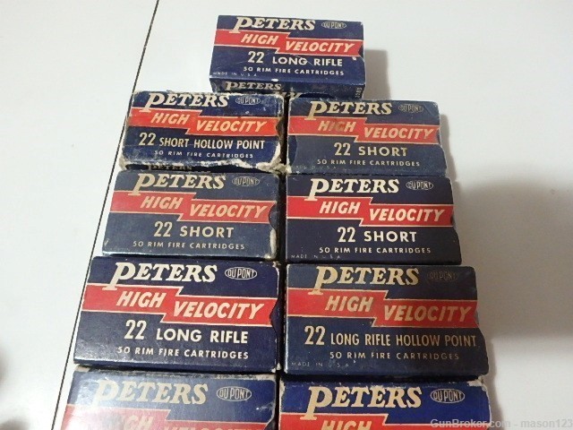 11 OLD BLUE & RED HI-VELOCITY PETERS 22 BOXES 22 SHOT ,WRF SHORTS-img-2