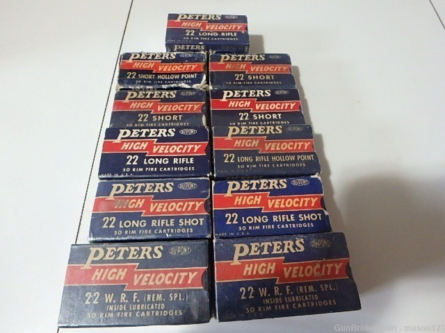 11 OLD BLUE & RED HI-VELOCITY PETERS 22 BOXES 22 SHOT ,WRF SHORTS-img-0