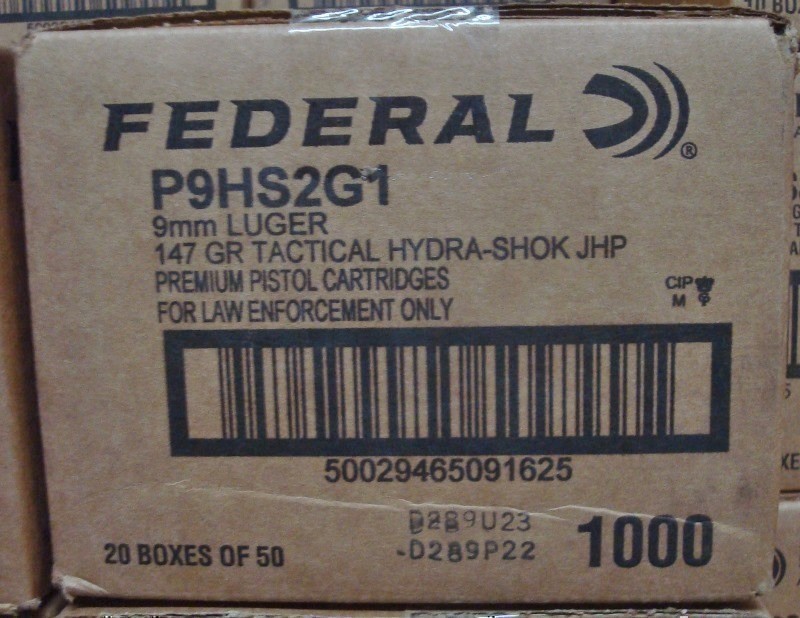 100 Federal 9mm Hydra Shok 147 gr JHP 9 mm Tactical LE P9HS2G1-img-6