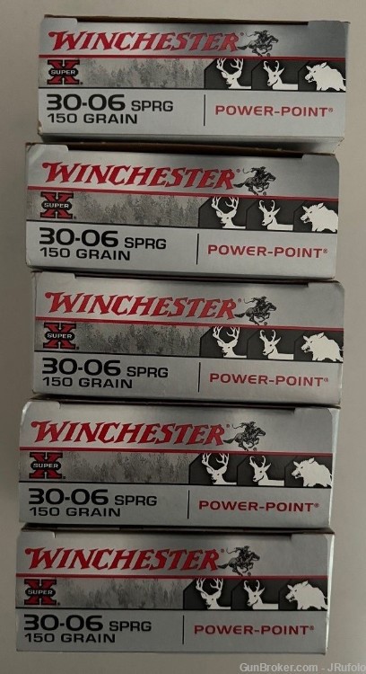 Winchester .30-06 Super X Power Point 150 gr  Brass Case 100 Rounds-img-1