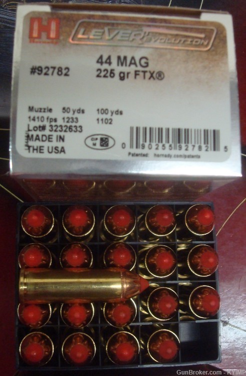 40 HORNADY 44 Magnum 225 grain FTX LeveRevolution New ammunition 92782-img-2