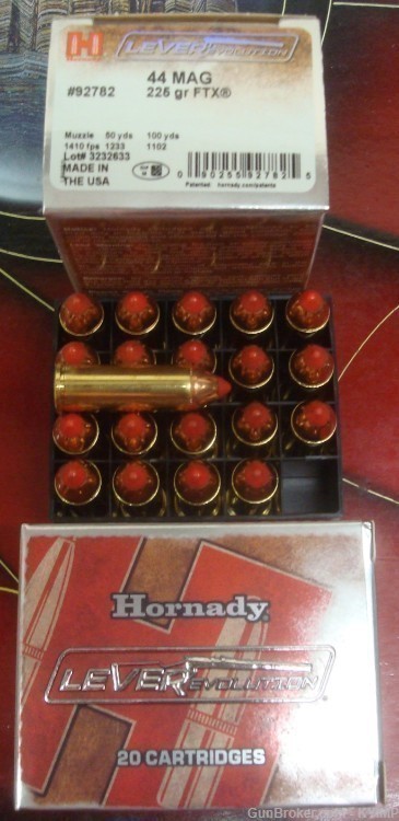 40 HORNADY 44 Magnum 225 grain FTX LeveRevolution New ammunition 92782-img-1
