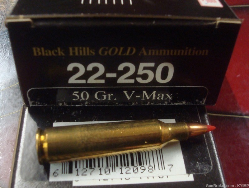 40 BLACK HILLS .22-250 V-Max 50 grain NEW brass cased GOLD ammunition-img-2