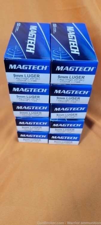 500 rds Magtech 9mm 115 grain JHP Jacketed Hollow Point NO RESERVE-img-0