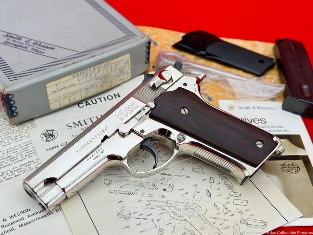 Nice 1976 Smith & Wesson Model 59 Nickel 4" 9mm |Original Box - Complete|-img-0