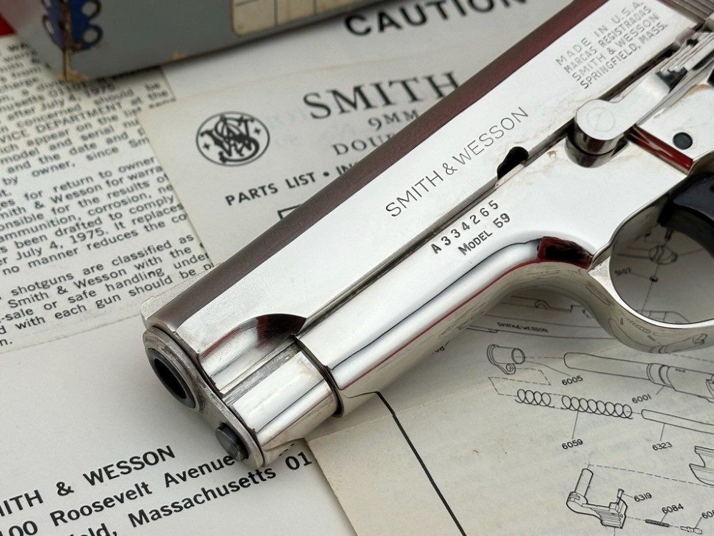 Nice 1976 Smith & Wesson Model 59 Nickel 4" 9mm |Original Box - Complete|-img-2