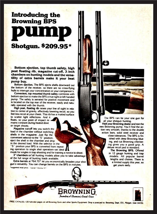1977 BROWNING BPS Pump Action Shotgun PRINT AD-img-0