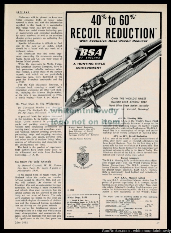1958 BSA Rifle Mauser Bolt Action Vintage PRINT AD-img-1