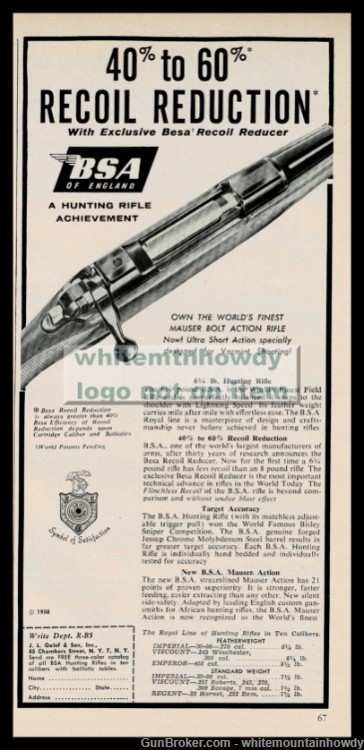 1958 BSA Rifle Mauser Bolt Action Vintage PRINT AD-img-0