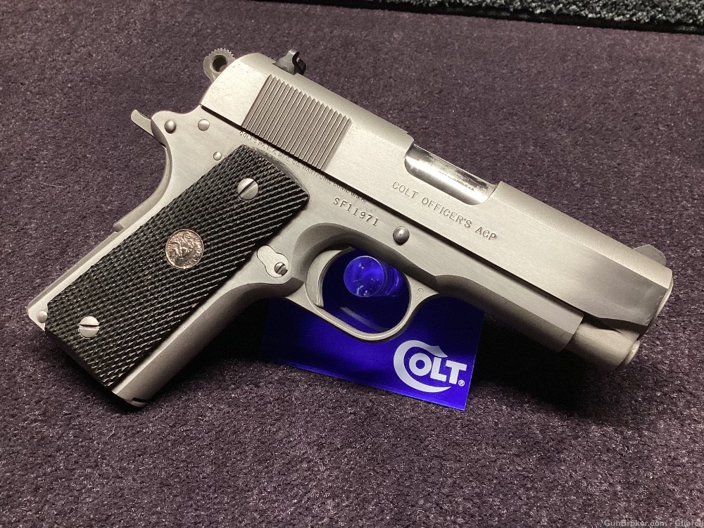 COLT 1911 OFFICER’S ACP .45 STAINLESS W/ BOX & 2 MAGS 1986-img-5