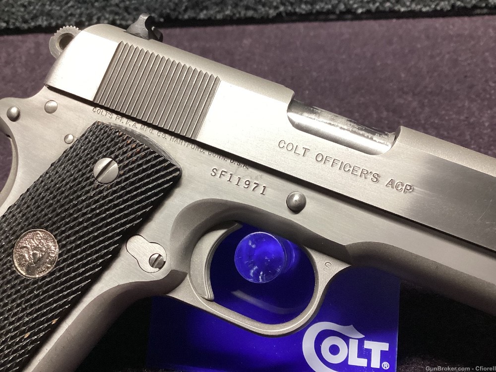 COLT 1911 OFFICER’S ACP .45 STAINLESS W/ BOX & 2 MAGS 1986-img-7