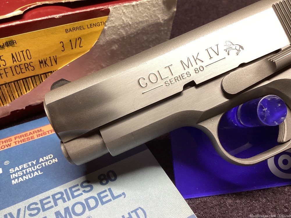 COLT 1911 OFFICER’S ACP .45 STAINLESS W/ BOX & 2 MAGS 1986-img-1