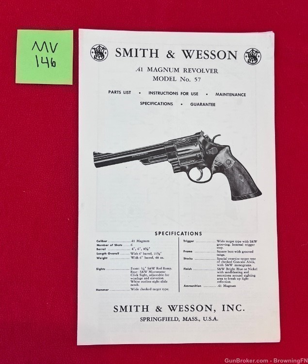 Vintage Smith & Wesson Owners Instruction Manual Model 57 .41 Magnum S&W-img-0
