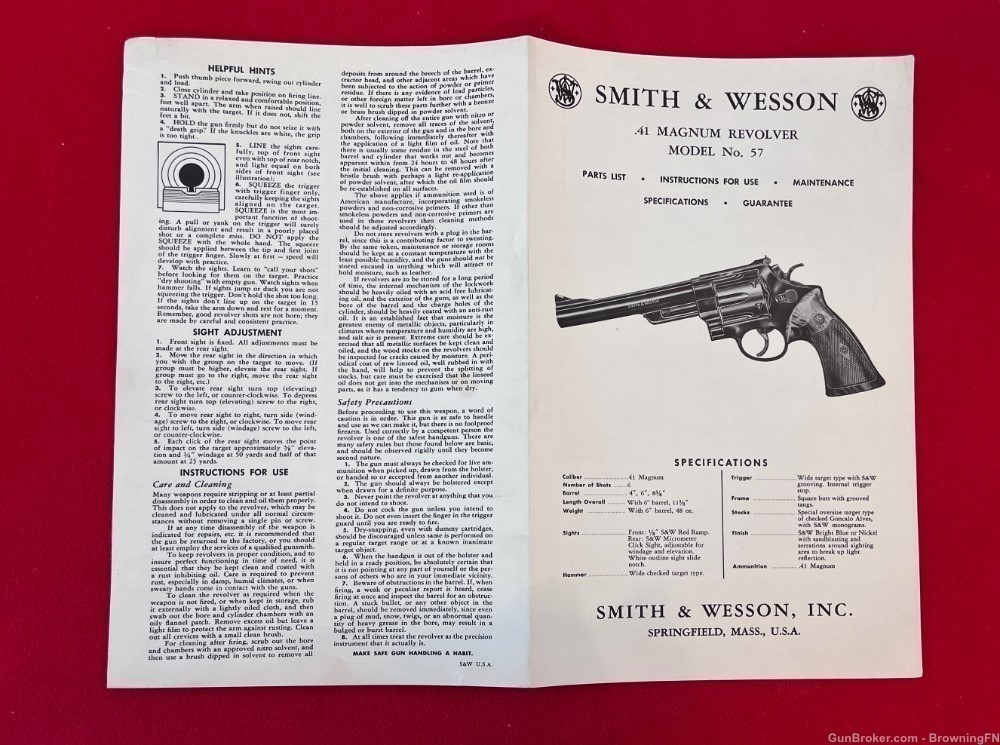 Vintage Smith & Wesson Owners Instruction Manual Model 57 .41 Magnum S&W-img-3