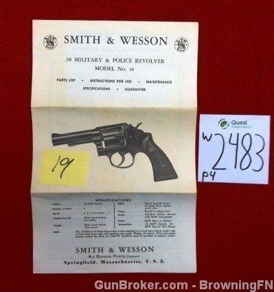 Orig S&W Model 10 .38 Owners Instruction Manual-img-0