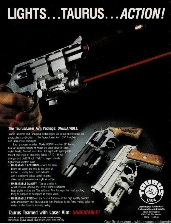 1990 TAURUS Model 669VR Revolver and 92 Pistol Laser Air PRINT PAPER AD-img-0