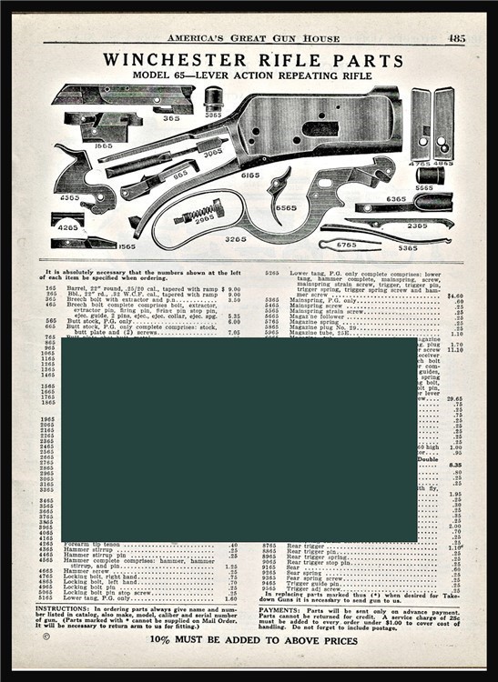 1942 WINCHESTER 65 Lever Action Rifle Parts List AD-img-0