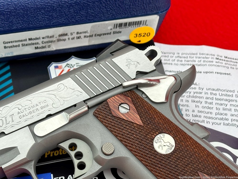 RARE Colt Custom Shop Government "Rail Gun" 9mm |FACTORY HAND ENGRAVED| NIB-img-5