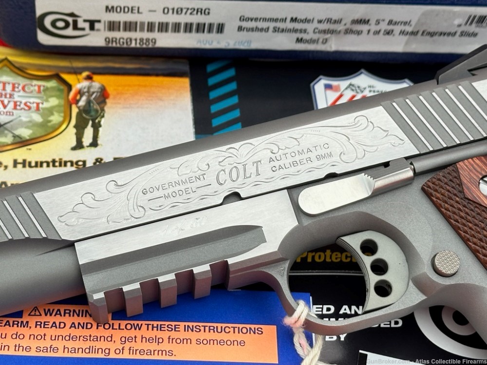 RARE Colt Custom Shop Government "Rail Gun" 9mm |FACTORY HAND ENGRAVED| NIB-img-4