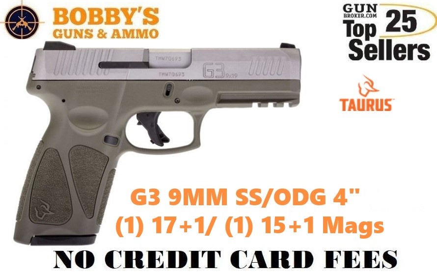 Taurus G3 9mm (1) 17+1-(1) 15+1 Mags 4" Stainless- OD GREEN-img-0