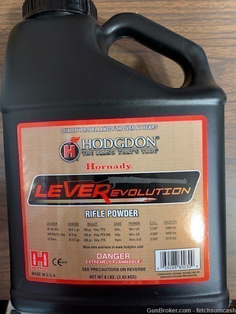 8 Lbs. Hodgdon Lever evolution Rifle powder, hazmat shipping-img-0