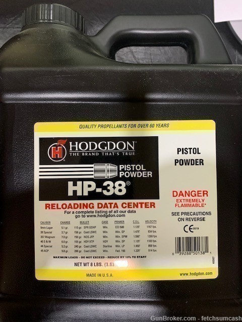 8 Lbs. Hodgdon HP-38 Pistol Powder, Hazmat Shipping-img-0
